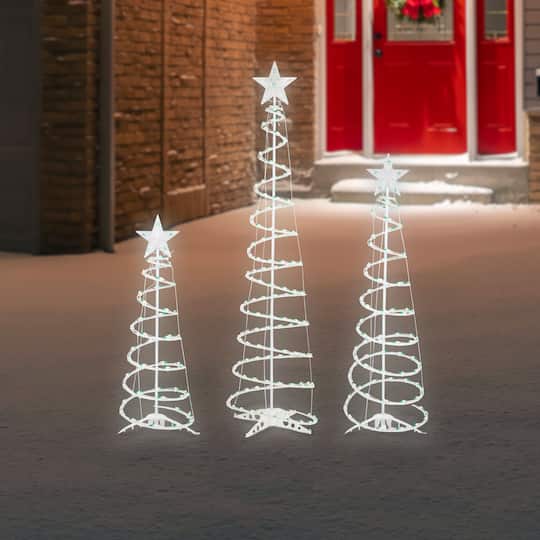 Set of 3 Green Lighted Spiral Christmas Trees 3' 4' and 6', One Size, Green